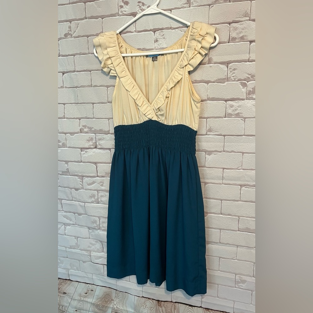Blue and cream cocktail dress